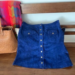Anthropologie Blue Suede Button Down Skirt Size 12